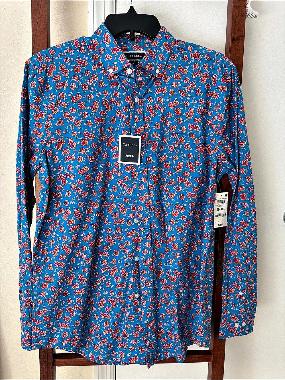 Club Room Floral Button Down Shirt in Blue & Red Size Small NWT